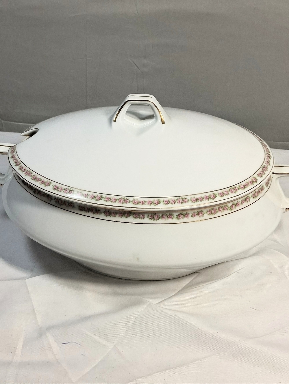 1900-1920 Hermann Ohme Hand-painted Floral Oval Lidded Soup/Cass. Tureen/ Dish